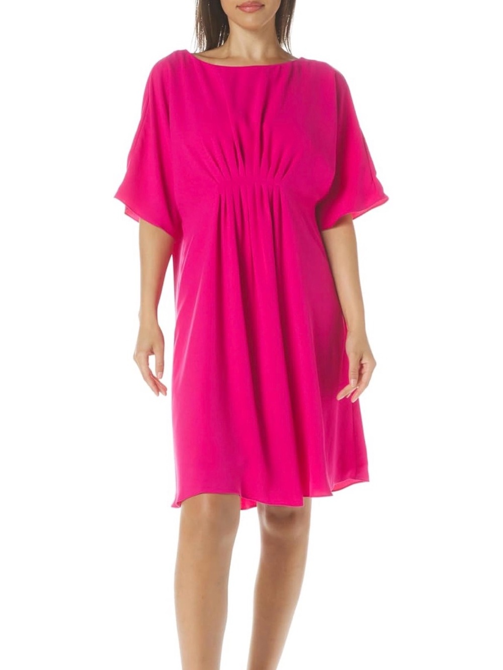 NWT Trina Turk Lindie Bright Fuchsia Pleated V-Neck Dress